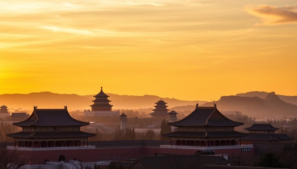 Beijing sunset over historical attractions Beijing sunset over historical attractions